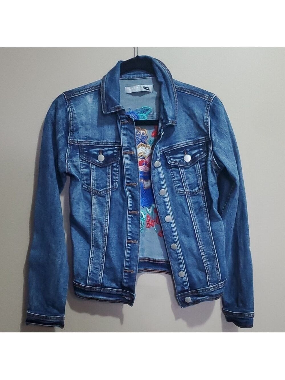 Blue Topuc Denim Jacket with Embroidered Back Size S
